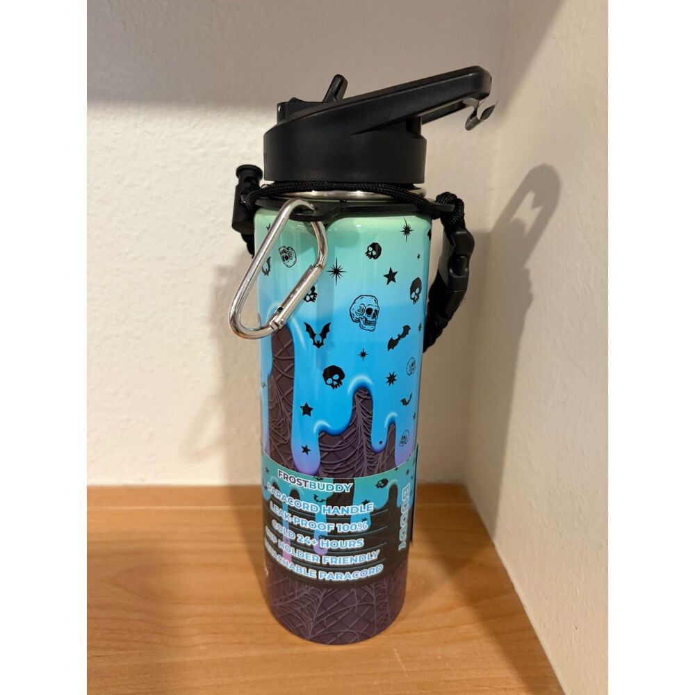 Frost Buddy 24oz Insulated Water Bottle Halloween Skulls Bats Paracord NWT